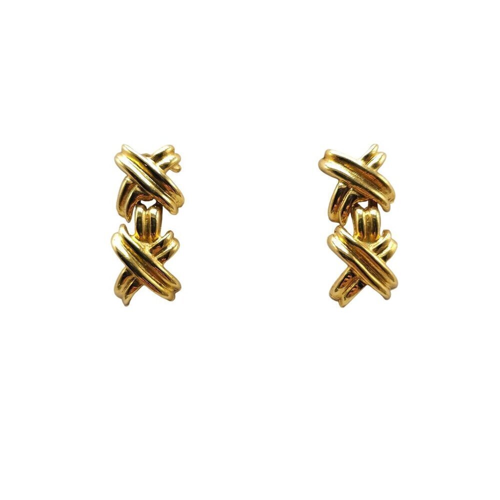 Gold-Tone Criss Cross Drop Earrings With Post Backs Vintage